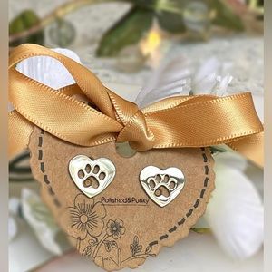 Silver dog paw earrings stud earrings small earrings minimalist earrings in box